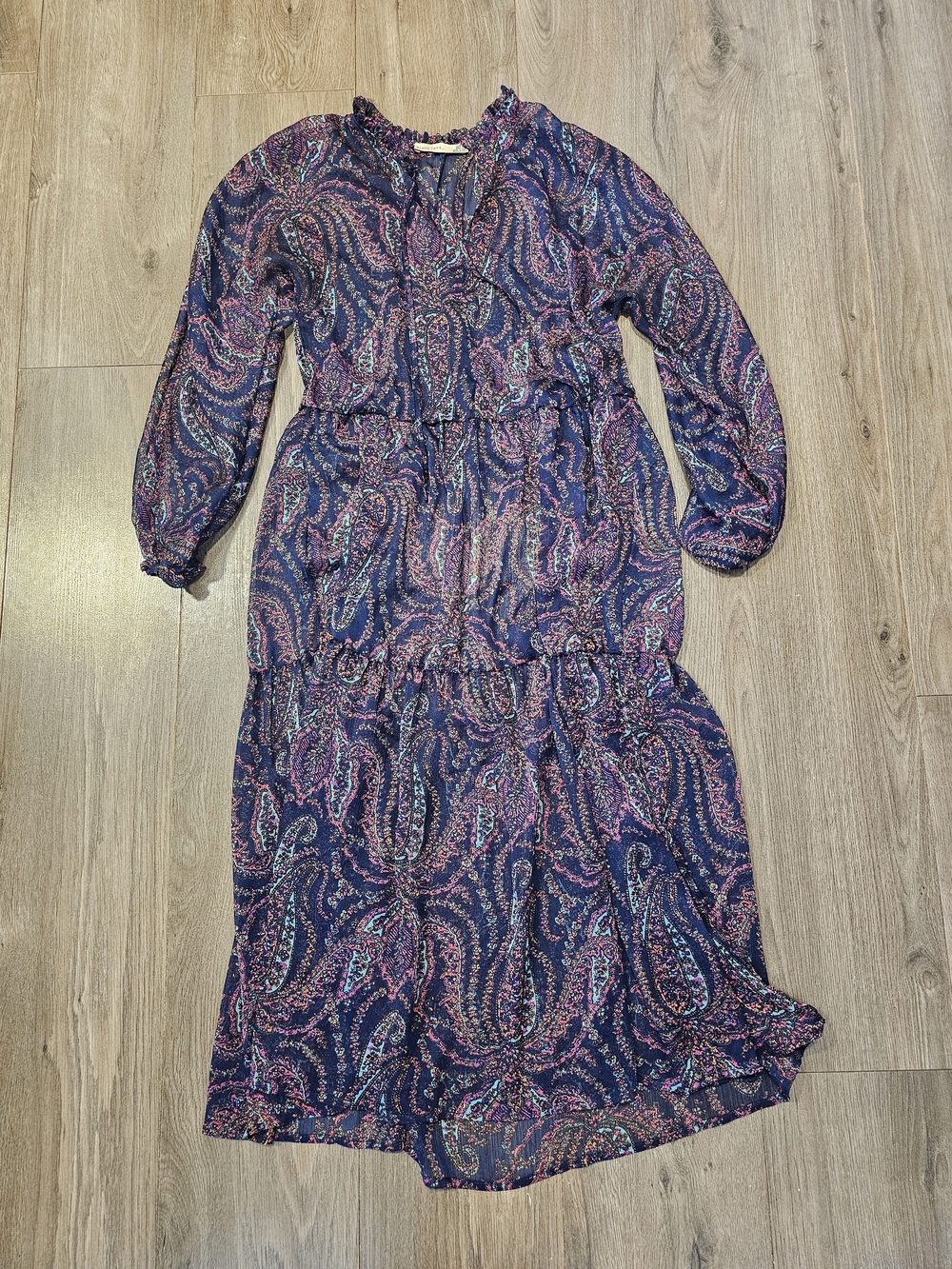 Black Tape_ Navy Paisley Tiered Maxi Dress
